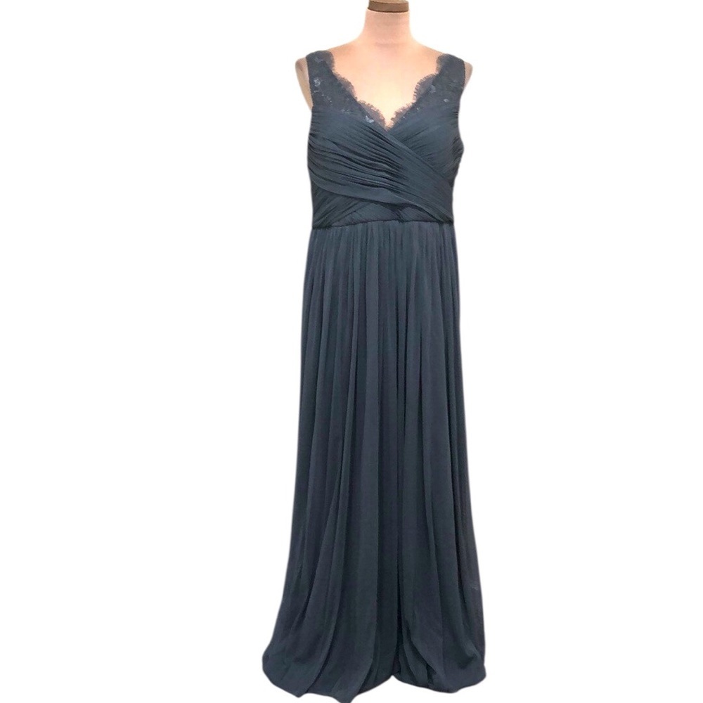 Anthropologie BHLDN Hitherto Formal Maxi Dress Size Large Gray Lace Accent